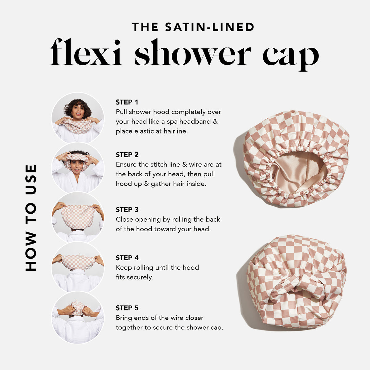 Terracotta Checker Satin Shower Cap KITSCH