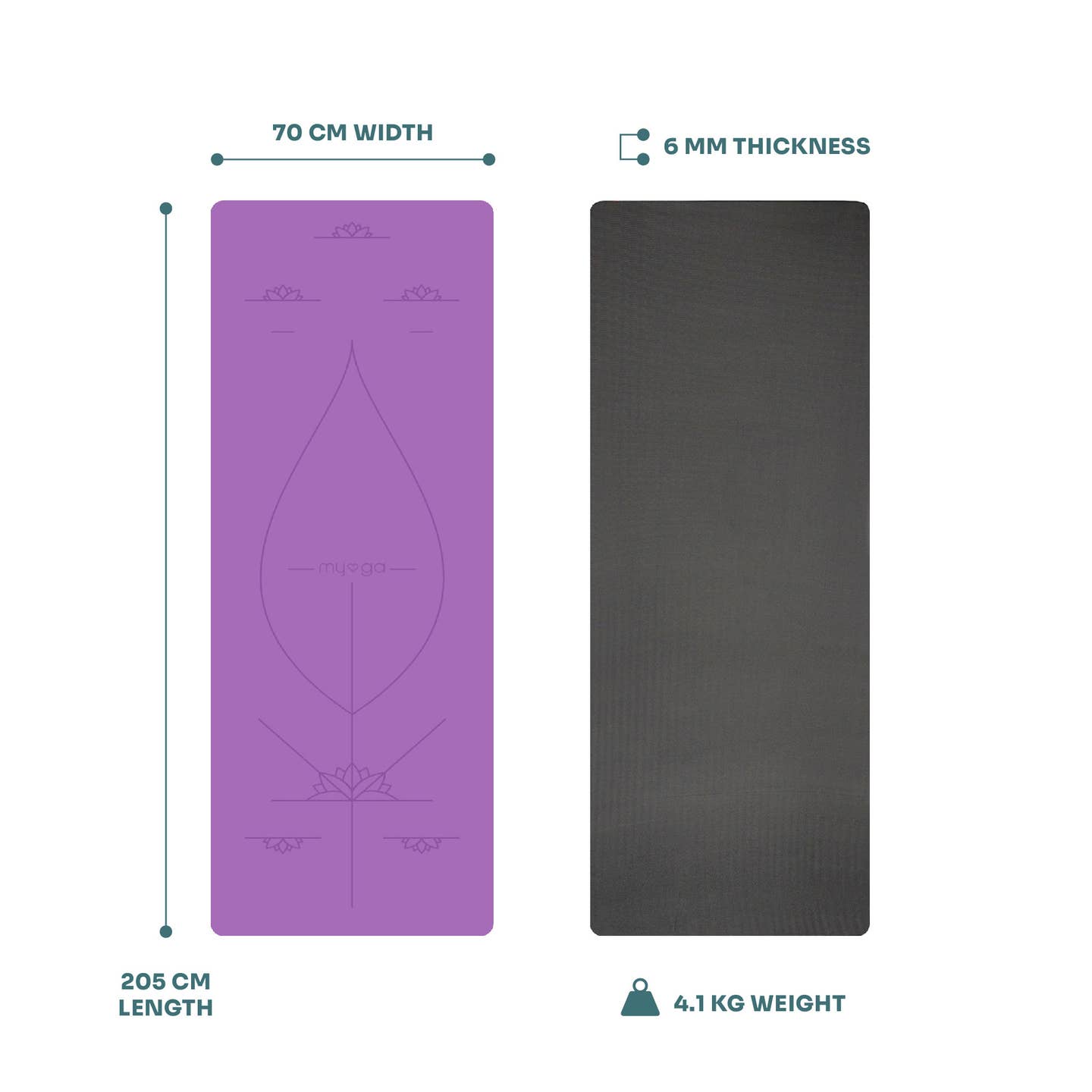 XL Alignment Yoga Mat 6MM - 205CM x 70CM Myga Eco