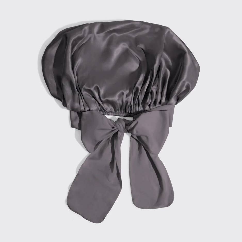 Adjustable Oversized Satin Bonnet- Charcoal KITSCH