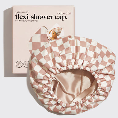 Terracotta Checker Satin Shower Cap KITSCH