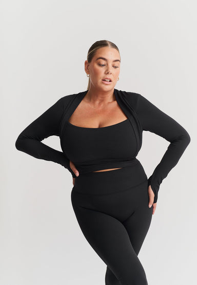 Softsculpt Bolero Long Sleeve Top - Black Sisterly Tribe
