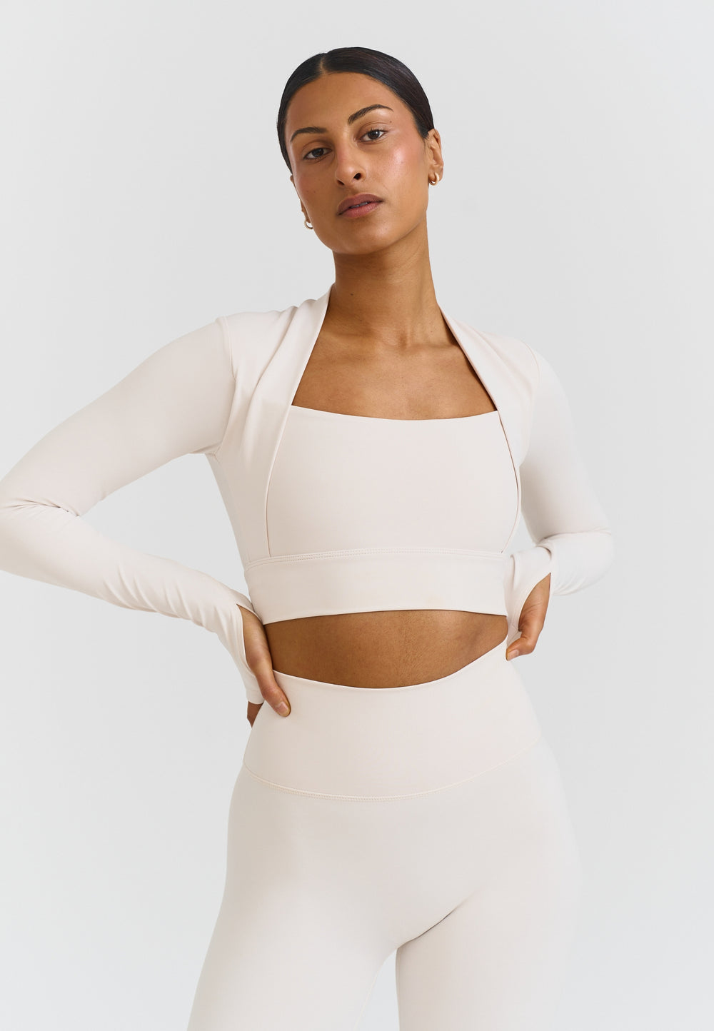 Softsculpt Bolero Long Sleeve Top - Marshmallow Sisterly Tribe