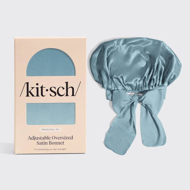 Adjustable Oversized Satin Bonnet- Haze Blue KITSCH