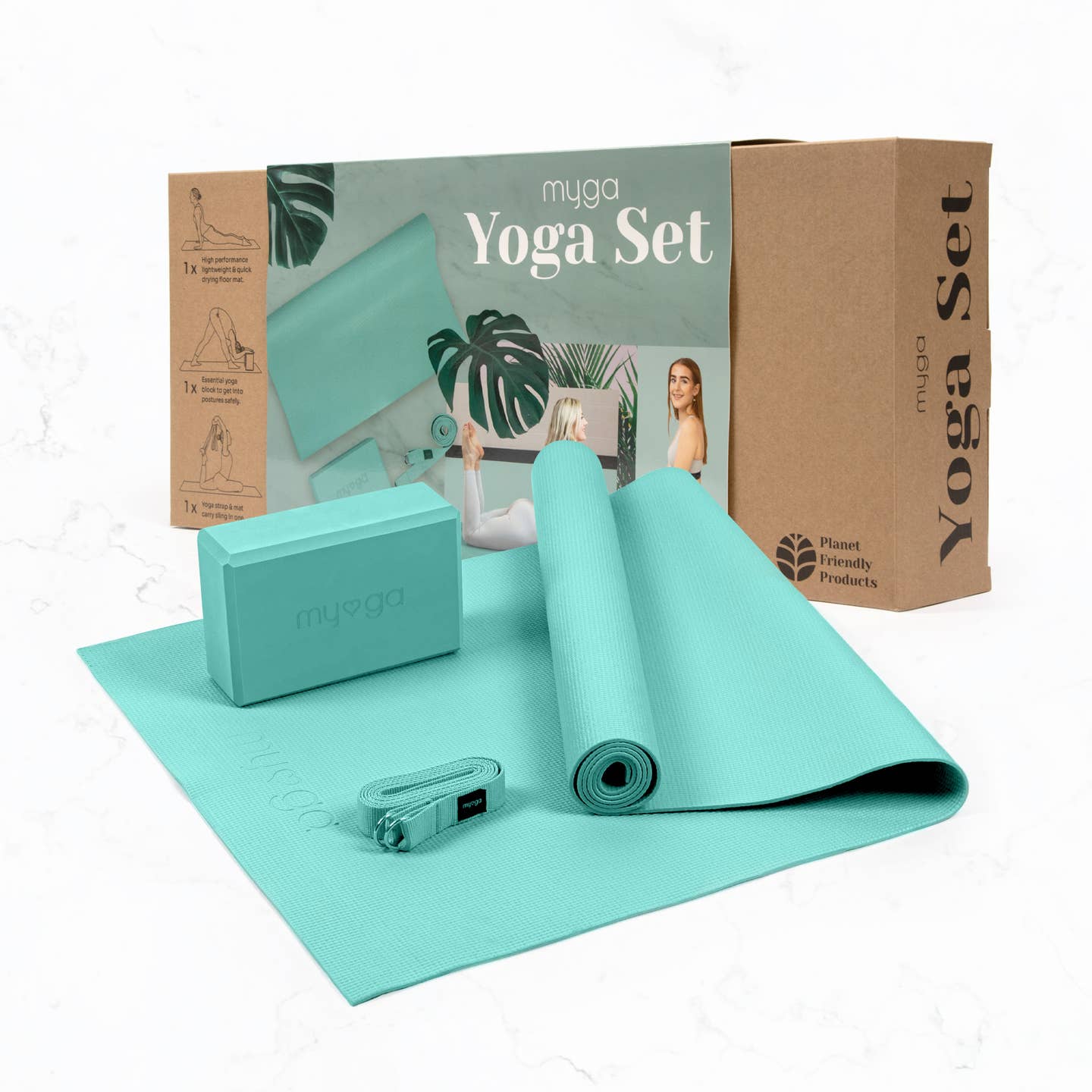Yoga Starter Kit - Yoga Mat (4MM), Block & Belt/Sling Myga Eco