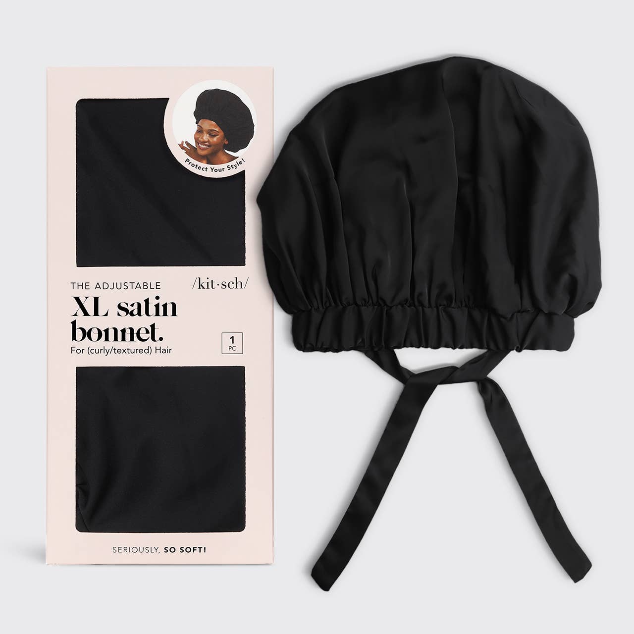 Black Satin Sleep Adjustable Bonnet KITSCH