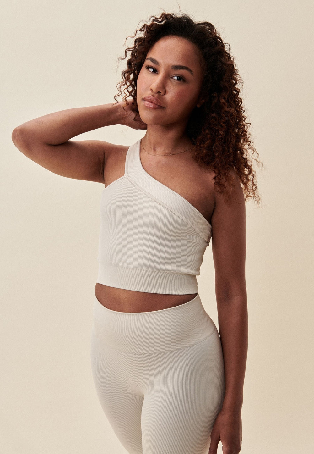 Ribbed Seamless One Shoulder Bra - Marshmallow Sisterly Tribe