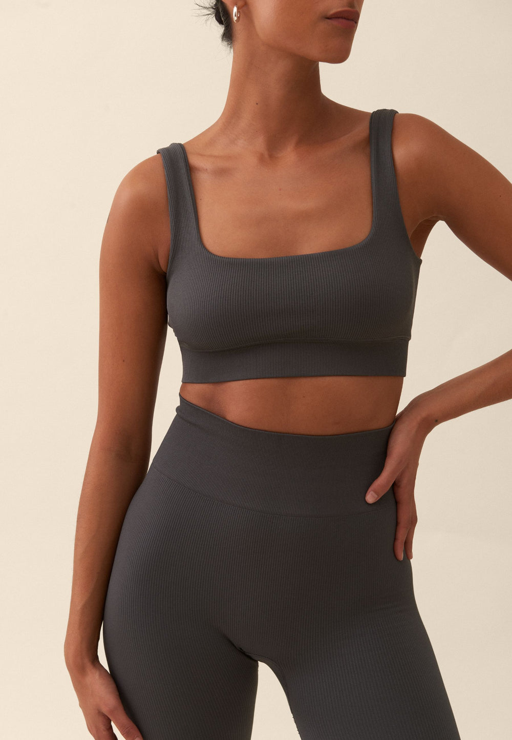 Ribbed Seamless Square Neck Bra - Asphalt Grey Sisterly Tribe