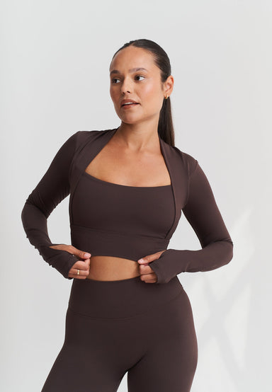 Softsculpt Bolero Long Sleeve Top - Espresso Sisterly Tribe