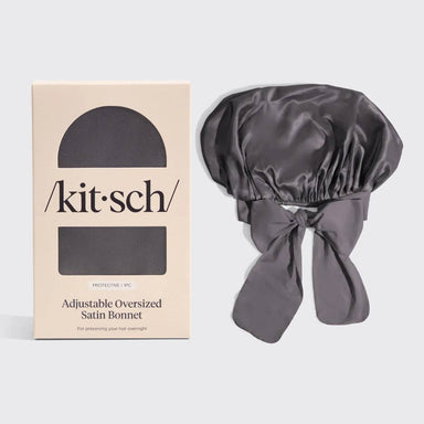Adjustable Oversized Satin Bonnet- Charcoal KITSCH