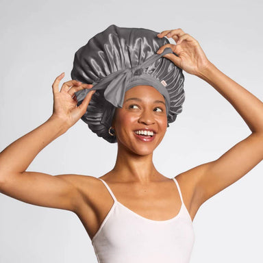 Adjustable Oversized Satin Bonnet- Charcoal KITSCH